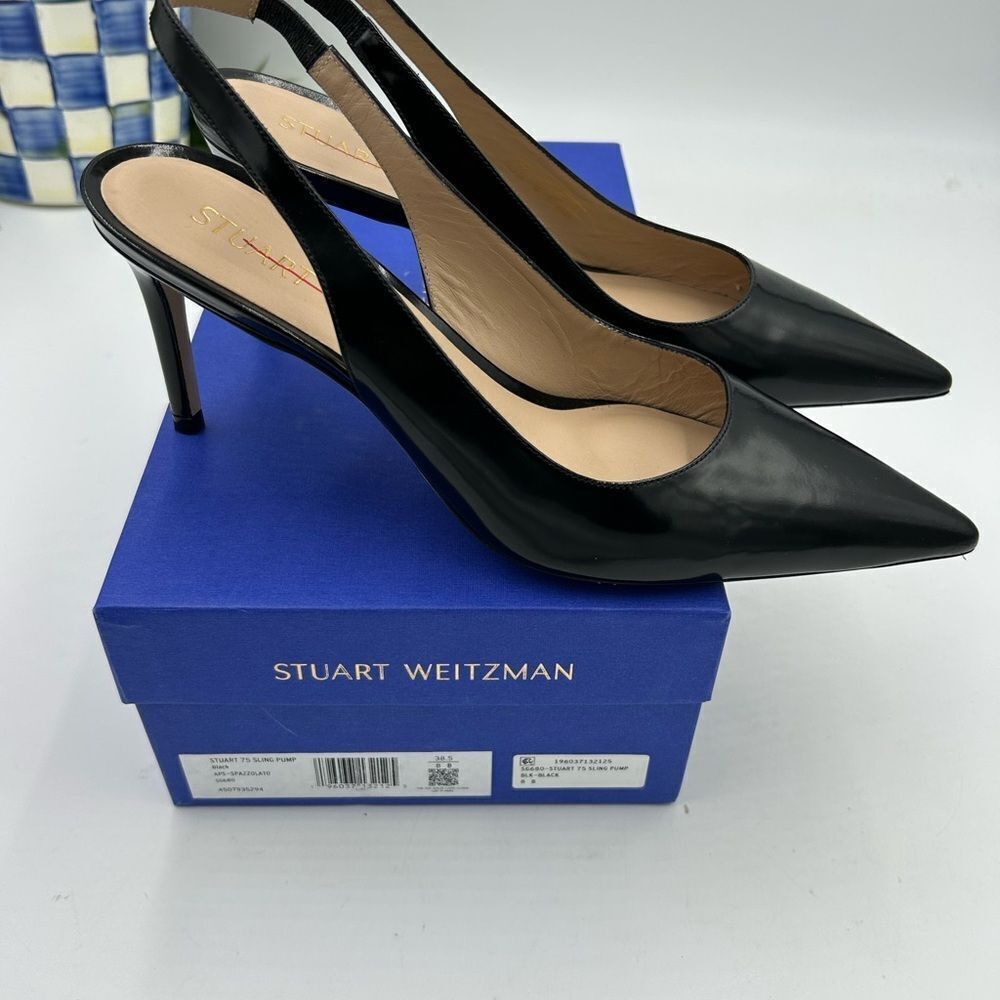 Women’s Stuart Weitzman sling back leather 75 mm heels size 8 made in Spain - Picture 2 of 12